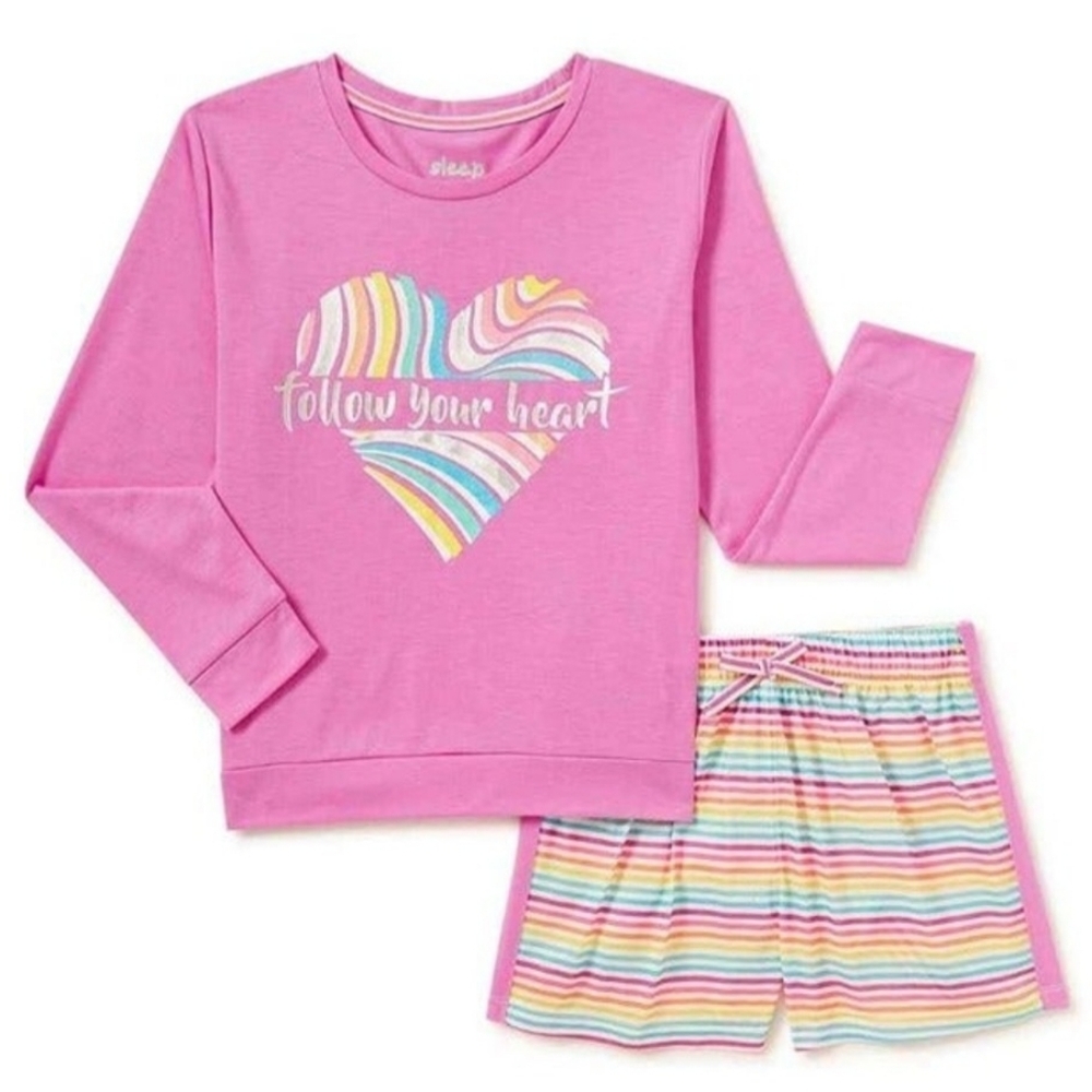 Long Sleeve Heart Pajama Short Set-2 pieces